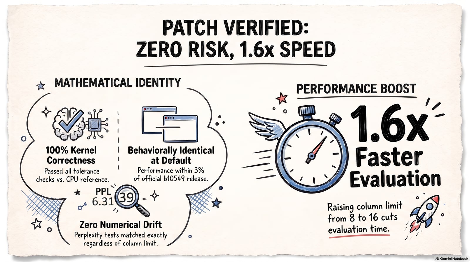 Illustrated results panel: before and after bars for the ninth-thread recovery, a checklist of verification steps, and a torn-paper motif
